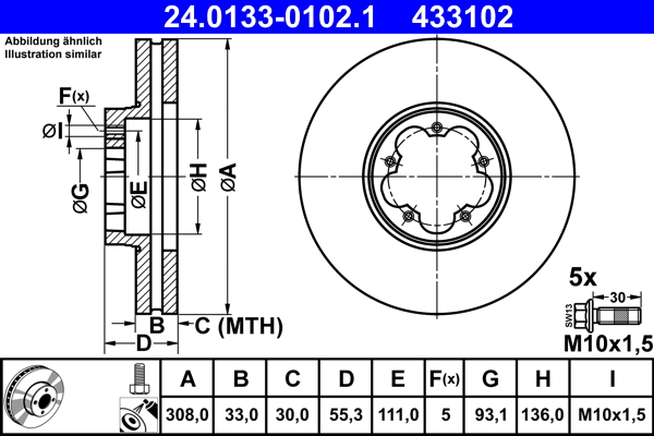 Brake Disc - 24.0133-0102.1 ATE