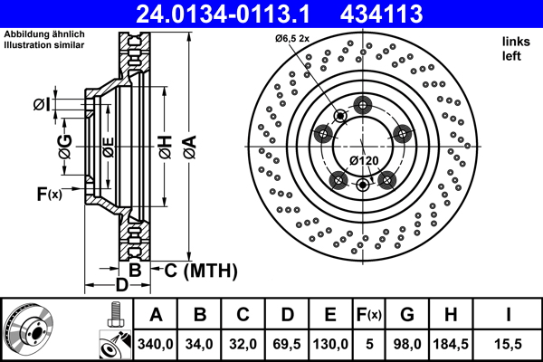 Brake Disc - 24.0134-0113.1 ATE