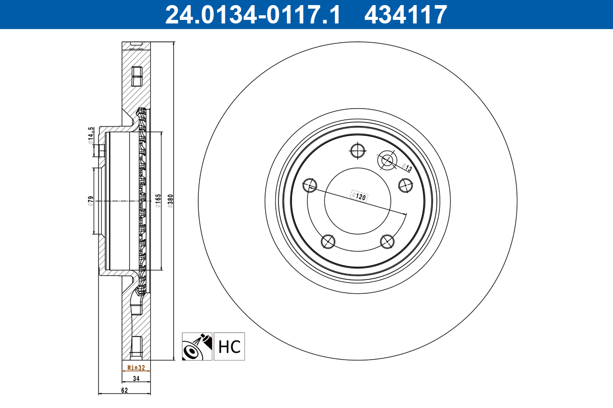 Brake Disc - 24.0134-0117.1 ATE