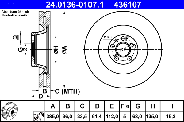 Brake Disc - 24.0136-0107.1 ATE