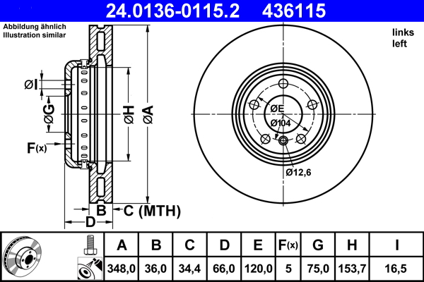 Brake Disc - 24.0136-0115.2 ATE