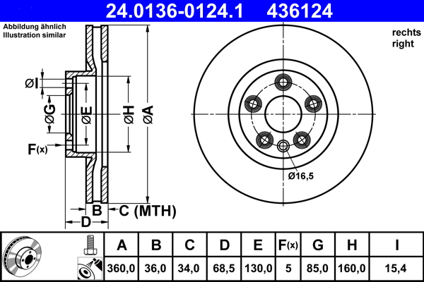 Brake Disc - 24.0136-0124.1 ATE
