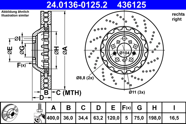 Brake Disc - 24.0136-0125.2 ATE