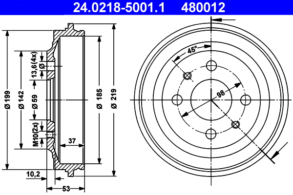 Brake Drum - 24.0218-5001.1 ATE