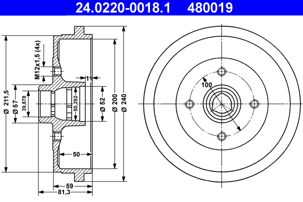Tamburo freno - 24.0220-0018.1 ATE