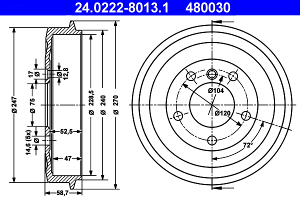 Brake Drum - 24.0222-8013.1 ATE