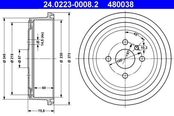 Tamburo freno - 24.0223-0008.2 ATE