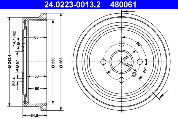 Brake Drum - 24.0223-0013.2 ATE