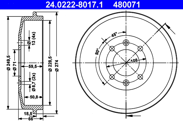 Brake Drum - 24.0222-8017.1 ATE