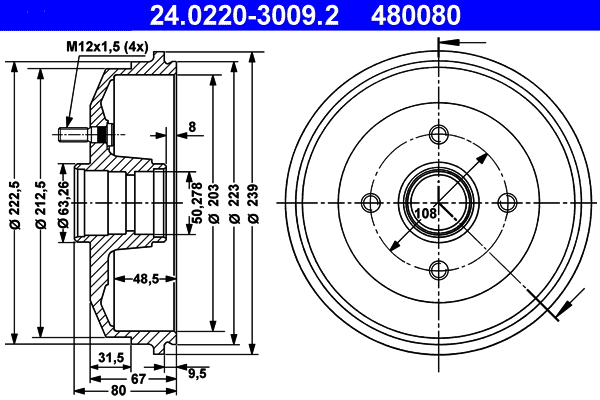 Brake Drum - 24.0220-3009.2 ATE