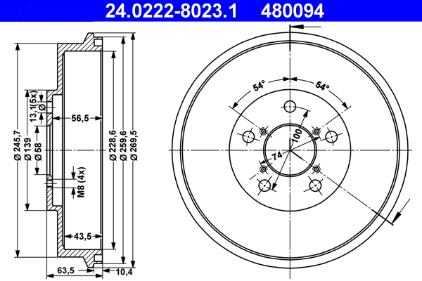 stabdžių būgnas - 24.0222-8023.1 ATE