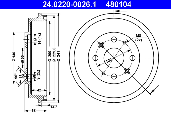Brake Drum - 24.0220-0026.1 ATE