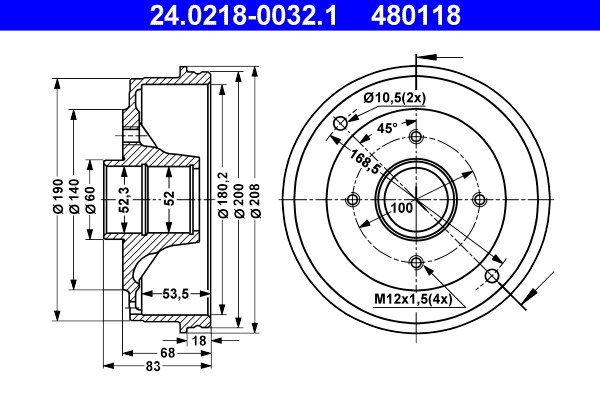 Brake Drum - 24.0218-0032.1 ATE