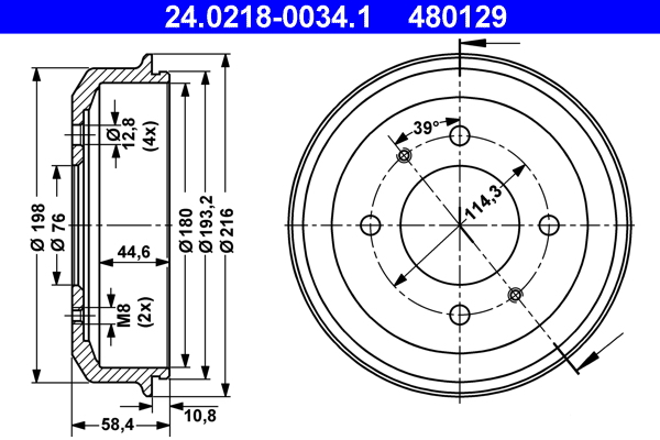Tamburo freno - 24.0218-0034.1 ATE