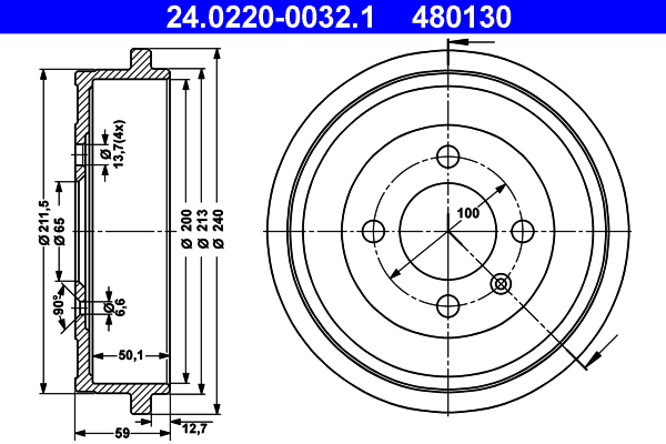 Tamburo freno - 24.0220-0032.1 ATE