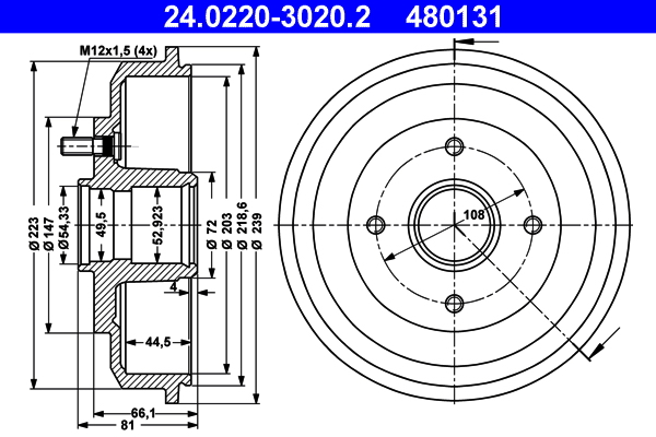 Brake Drum - 24.0220-3020.2 ATE