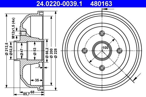 Brake Drum - 24.0220-0039.1 ATE
