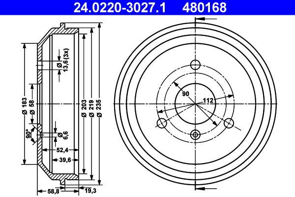 Brake Drum - 24.0220-3027.1 ATE