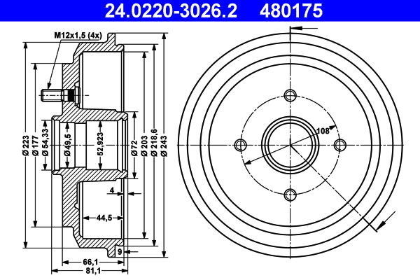Brake Drum - 24.0220-3026.2 ATE