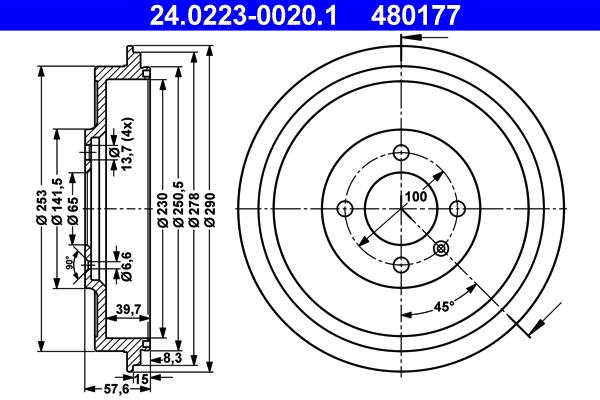 Brake Drum - 24.0223-0020.1 ATE