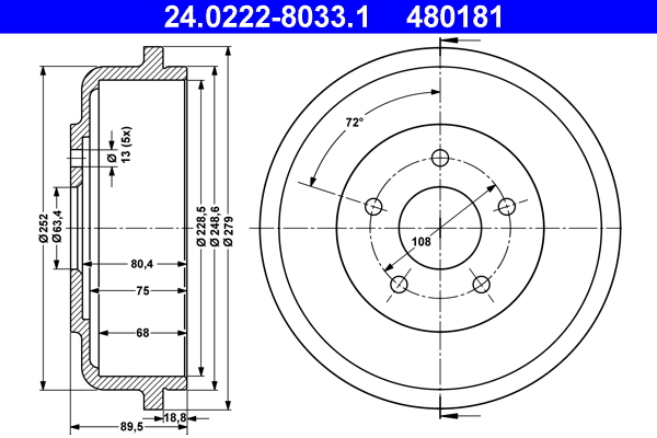 Brake Drum - 24.0222-8033.1 ATE