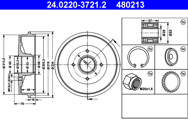 Tamburo freno - 24.0220-3721.2 ATE