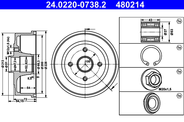 Brake Drum - 24.0220-0738.2 ATE