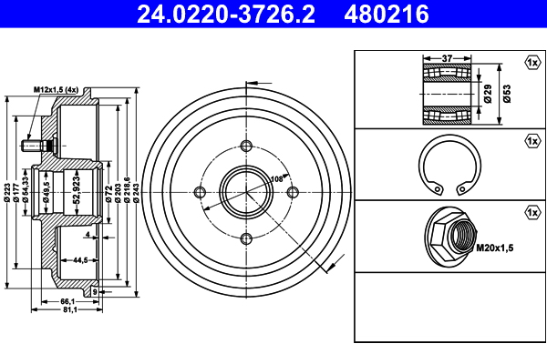 Brake Drum - 24.0220-3726.2 ATE