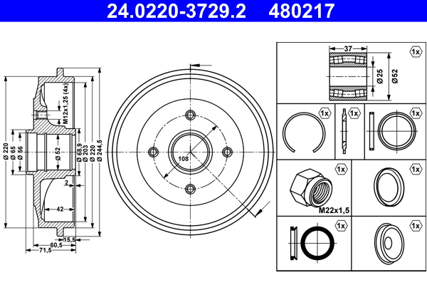 Tamburo freno - 24.0220-3729.2 ATE