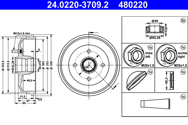Brake Drum - 24.0220-3709.2 ATE