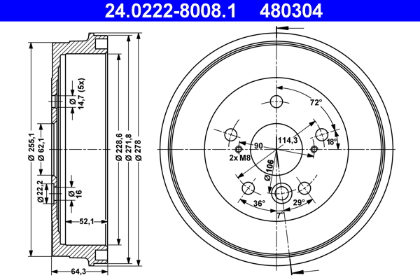 Brake Drum - 24.0222-8008.1 ATE