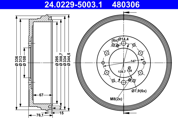 Tamburo freno - 24.0229-5003.1 ATE