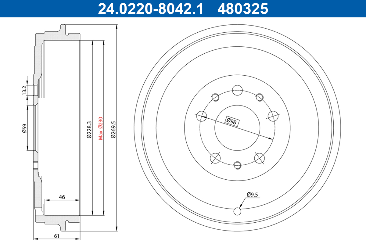 Brake Drum - 24.0222-8042.1 ATE