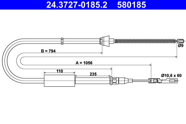 Cable, parking brake - 24.3727-0185.2 ATE
