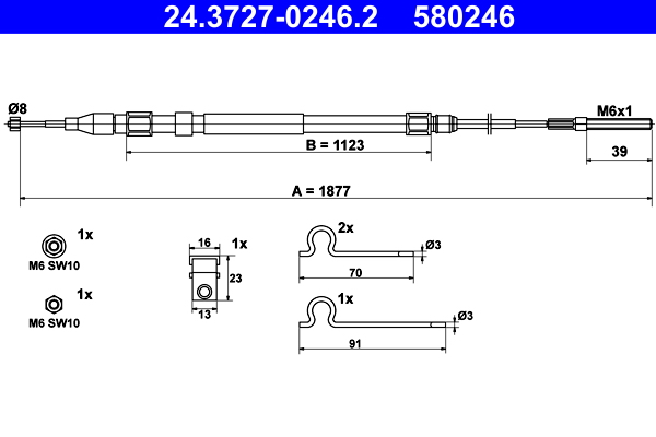 Cavo comando, Freno stazionamento - 24.3727-0246.2 ATE