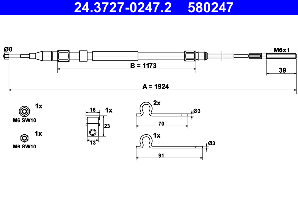 Cable, parking brake - 24.3727-0247.2 ATE