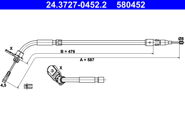 Cable, parking brake - 24.3727-0452.2 ATE
