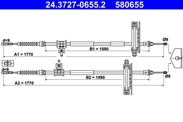 Cable, parking brake - 24.3727-0655.2 ATE