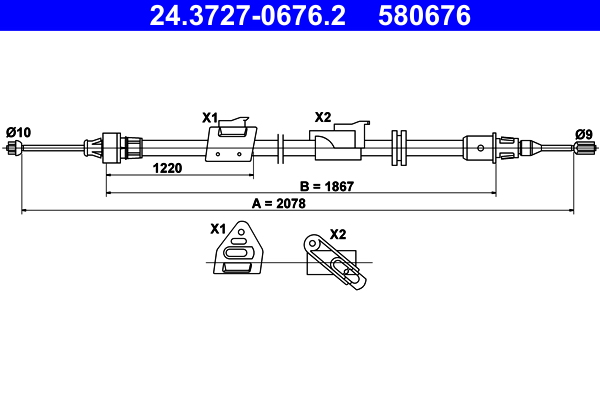 Cable, parking brake - 24.3727-0676.2 ATE