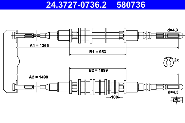 Cable, parking brake - 24.3727-0736.2 ATE