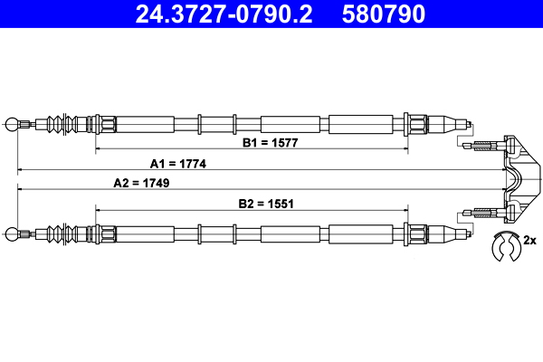 Cavo comando, Freno stazionamento - 24.3727-0790.2 ATE
