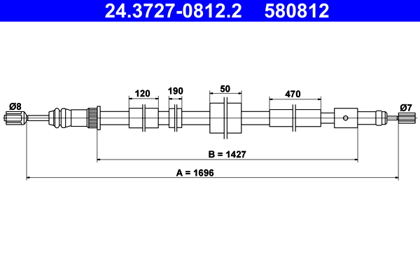 Cable, parking brake - 24.3727-0812.2 ATE
