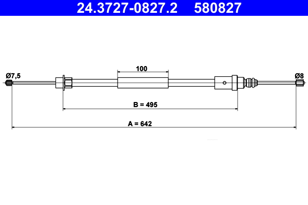 Cable, parking brake - 24.3727-0827.2 ATE