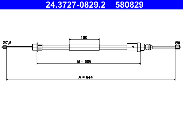 Cable, parking brake - 24.3727-0829.2 ATE