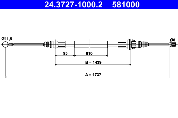 Cable, parking brake - 24.3727-1000.2 ATE