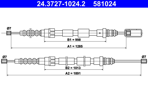 Cable, parking brake - 24.3727-1024.2 ATE