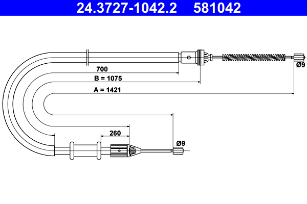 Cable, parking brake - 24.3727-1042.2 ATE