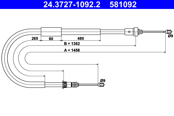 Cavo comando, Freno stazionamento - 24.3727-1092.2 ATE
