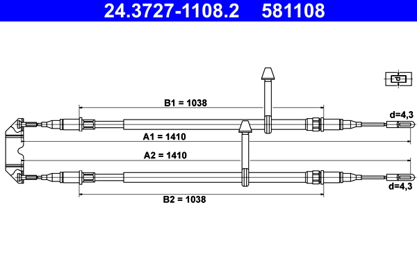 Cable, parking brake - 24.3727-1108.2 ATE