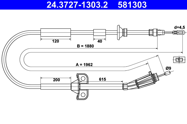 Cable, parking brake - 24.3727-1303.2 ATE